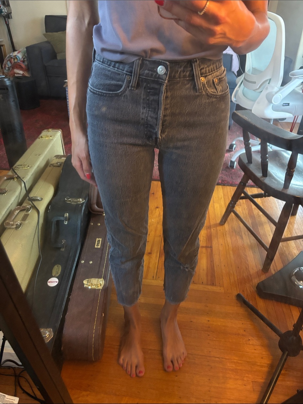Levi's Black Washed Ankle Crop Jeans